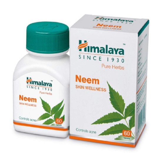 Himalaya Wellness Pure Herbs Neem Skin Wellness Controls acne Tablets 60 Count - Pack of 4