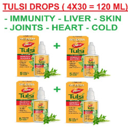 Dabur Tulsi Drops- 50% Extra: Concentrated Extract Of 5 Rare Tulsi For Natural Immunity Boosting & Cough And Cold Relief: (20Ml +10Ml Free)- Pack of 4