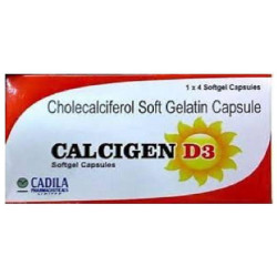 Calcigen -D3 60000 IU, Pack of 5 x 4 Cap (20 Caps) | For Strong Bones, Muscles, Immune System | Calcigen D3 Vitamin D (Calcizen)
