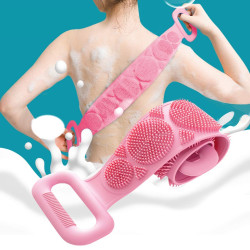 Silicone Body Back Scrubber Double Side Bathing Brush for Skin Deep Cleaning Massage, Dead Skin Removal Exfoliating Belt for Shower, Easy to Clean, Lathers Well for Men & Women (Multicolor) - Pack of 1