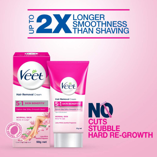 Veet Pure Hair Removal Cream for Women With No Ammonia Smell - 50g | Suitable for Legs, Underarms, Bikini Line, Arms | 2x Longer Lasting Smoothness than Razors (Random Model) - Pack of 3