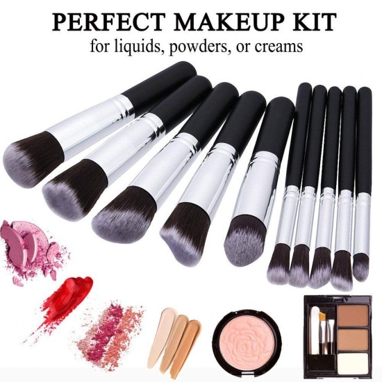 Makeup Brushes Set Tool Pro Foundation Blending Blush Eyeliner Face Powder Brush Kit - Set of 10