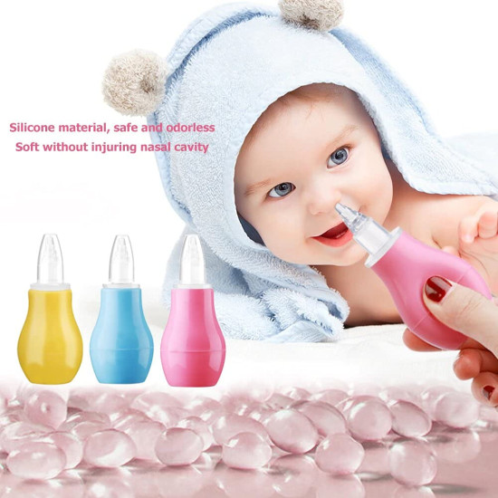 Baby RATTLE Soft Natural Teether + Soft Attractive Silicone FRUIT Nipple / NIBBLER + Safety Nail Cutter Clipper + Nasal Aspirator / Nose Cleaner - Vacuum Suction Tool for Blocked Nose | BPA Free Set for Babies/Toddlers/Infants | MIX COLOR | COMBO OF 4