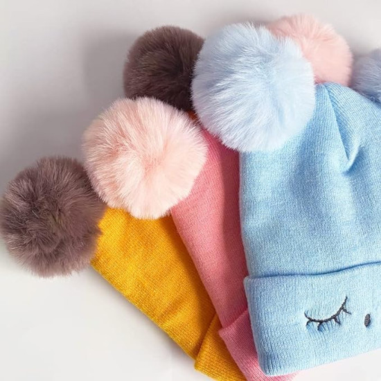 Unisex Kids Knit Winter Hat Scarf Set | Baby Boys Girls Woolen Pom Pom Beanie Cap Neck Warmer Winter Cap Set | Age 2-6 Years | Random Color
