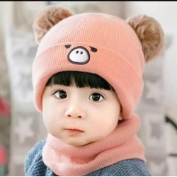 Unisex Kids Knit Winter Hat Scarf Set | Baby Boys Girls Woolen Pom Pom Beanie Cap Neck Warmer Winter Cap Set | Age 2-6 Years | Random Color