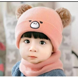 Unisex Kids Knit Winter Hat Scarf Set | Baby Boys Girls Woolen Pom Pom Beanie Cap Neck Warmer Winter Cap Set | Age 2-6 Years | Random Color