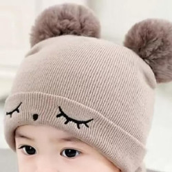 Kids Winter Hat Unisex Woolen Cap for Baby Boys Girls Skull Beanie Cap with Pom Pom | Soft Plush Wool Knit Cap for Kids | Age 2-6 Yrs | Random Color