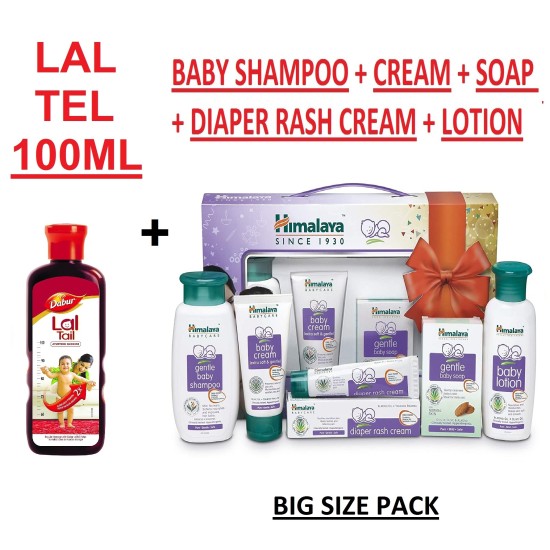 Himalaya Baby Gift Pack Basket (BIG SIZE) - Lotion, Cream, Soap, Shampoo & Diaper Rash Cream + Dabur LAL TEL (100ml) | New Born Baby Gift kit 6 in 1 | Bath, Hair, Body & Skin Care Combo | BIG SIZE