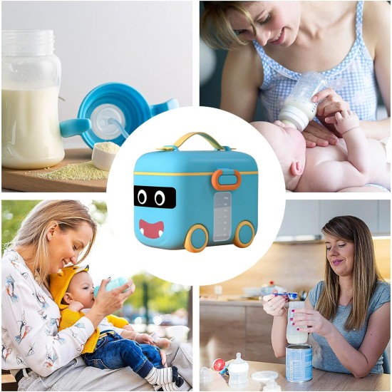 Baby Formula Dispenser, Portable Kids Milk Powder Dispenser Container with Carrying Handle and Scoop, Multi-Functional Meal Box with Wheel for Outdoor Travel Home (180 gm) - BLUE