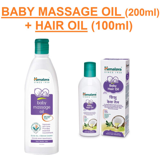 Himalaya Baby Massage Oil (200Ml) + Baby Hair Oil (100 Ml) - Combo of 2 Himalaya Baby Massage Oil (200Ml) + Baby Hair Oil (100 Ml) - Combo of 2