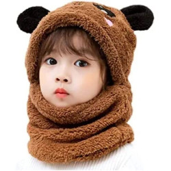 Cute Panda Cartoon Monkey Cap for Boys and Girls | Age - 6 Years to 15 Years | Free Size | Plush Wool | Winter Cap | Neck Scarf | Thick Windproof Full Cover Ear-flap Hood Cap Neck Warmer Scarf - ANY RANDOM COLOR - 1 PIECE
