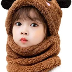Cute Panda Cartoon Monkey Cap for Boys and Girls | Age - 6 Years to 15 Years | Free Size | Plush Wool | Winter Cap | Neck Scarf | Thick Windproof Full Cover Ear-flap Hood Cap Neck Warmer Scarf - ANY RANDOM COLOR - 1 PIECE