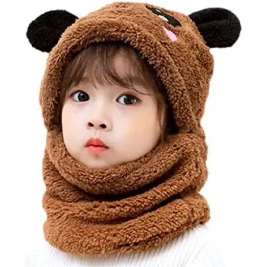 Cute Panda Cartoon Monkey Cap for Boys and Girls | Age - 6 Years to 15 Years | Free Size | Plush Wool | Winter Cap | Neck Scarf | Thick Windproof Full Cover Ear-flap Hood Cap Neck Warmer Scarf - ANY RANDOM COLOR - 1 PIECE