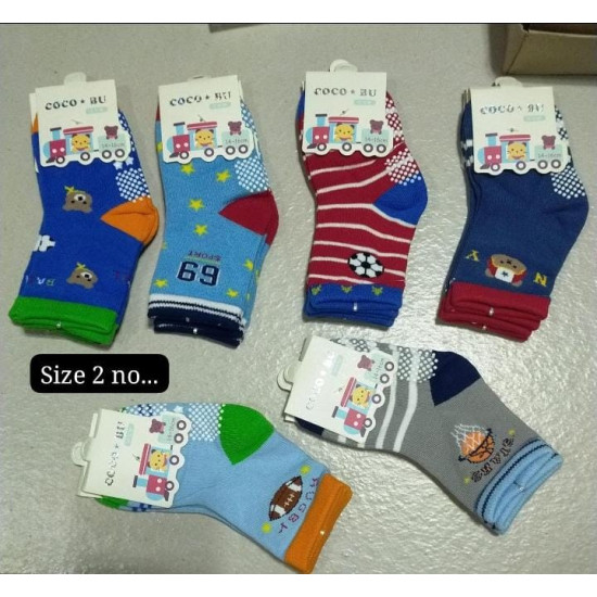 Cotton Baby Socks for Boys, Kids Socks with Rubber Grip, Socks for Baby Boy, Anti Skid Socks for Boys, Anti Slip Socks for Babies | Age 2-3 Years | Random Color - Pack of 6