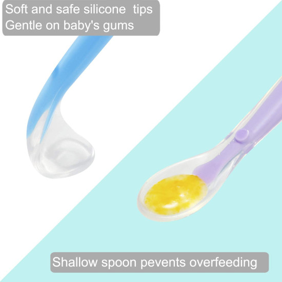 Baby Silicone Soft Spoon| Training Feeding for Kids Toddlers Children and Infants| BPA Free | Gum-Friendly First Stage (Random Color) - Pack of 2