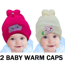 Kids Unisex Woolen Monkey Cap | Soft Fabric Unisex Cap For Girl & Boy | Monkey Caps for kids |For Winter Soft Woolen Cap | Beanie Cap for babY | Topa Kids Cap | AGE 0-6 MONTH | Pack Of 2 (Random Color)