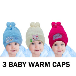 Kids Unisex Woolen Monkey Cap | Soft Fabric Unisex Cap For Girl & Boy | Monkey Caps for kids |For Winter Soft Woolen Cap | Beanie Cap for babY | Topa Kids Cap | AGE 0-6 MONTH | Pack Of 3 (Random Color)