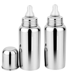 Stainless Steel – 304 (FOOD GRADE) Baby Milk Feeding Bottle for Kids | Steel Feeding Bottle For Milk and Baby Drinks | Zero Percent Plastic - No Leakage | With Nipple – Light Weight – Leak Proof – Easy To Clean (240 ml) – Pack of 2