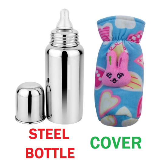 Combo of Stainless Steel –FOOD GRADE Baby Milk Feeding Bottle for Kids |Bottle For Milk and Baby Drinks | Zero Percent Plastic - No Leakage | With Nipple – Light Weight – Leak Proof – Easy To Clean (240 ml) + Hot Case Bottle Cover (Mix Color) - Set of 2 Combo of Stainless Steel –FOOD GRADE Baby Milk Feeding Bottle for Kids |Bottle For Milk and Baby Drinks | Zero Percent Plastic - No Leakage | With Nipple – Light Weight – Leak Proof – Easy To Clean (240 ml) + Hot Case Bottle Cover (Mix Color) - Set of 2
