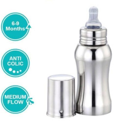 BabyHUB Baby Milk Water Feeding Bottle | Stainless-Steel & BPA-Free | Light Weight & Leakage Proof Easy Clean Design (240 ML, Pack of 1)