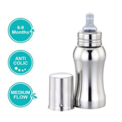 BabyHUB Baby Milk Water Feeding Bottle | Stainless-Steel & BPA-Free | Light Weight & Leakage Proof Easy Clean Design (240 ML, Pack of 1)