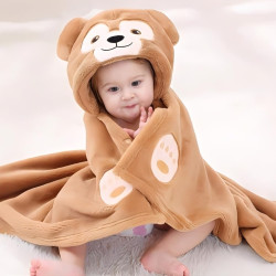 Hooded Baby Wrap Towel - Premium Soft Baby Bath Towel Cum Warm Blanket for Newborn, Infant and Toddler - Ultra Absorbent, Travel Friendly, Safe and Skin Friendly – Big Size – Teddy Design