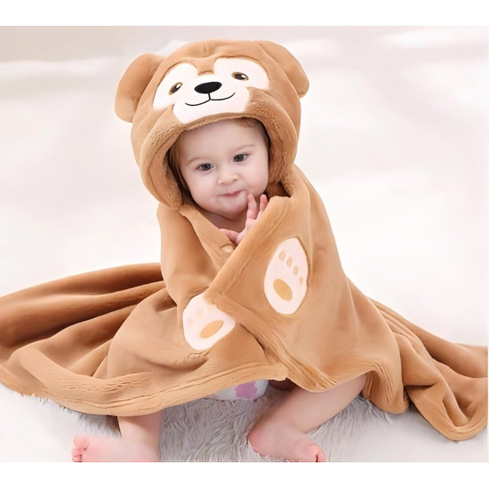 Hooded Baby Wrap Towel - Premium Soft Baby Bath Towel Cum Warm Blanket for Newborn, Infant and Toddler - Ultra Absorbent, Travel Friendly, Safe and Skin Friendly – Big Size – Teddy Design