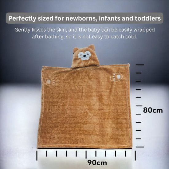 Hooded Baby Wrap Towel - Premium Soft Baby Bath Towel Cum Warm Blanket for Newborn, Infant and Toddler - Ultra Absorbent, Travel Friendly, Safe and Skin Friendly – Big Size – Teddy Design