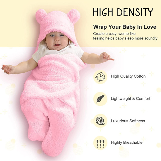3 in 1 Baby Warm Blanket Wrapper - Sleeping Bag (Swaddle) for New Born Babies (Pink)