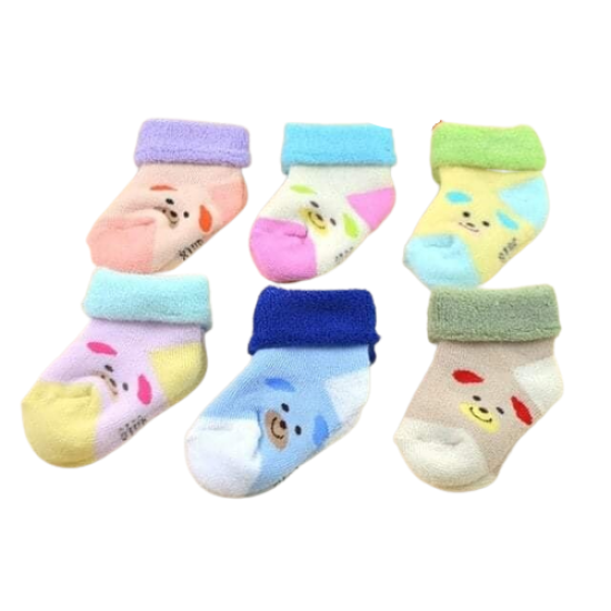Baby's Organic Cotton Ankle TOWEL Socks For New Born baby and 0-12 Months- 3 Pairs | Random Print