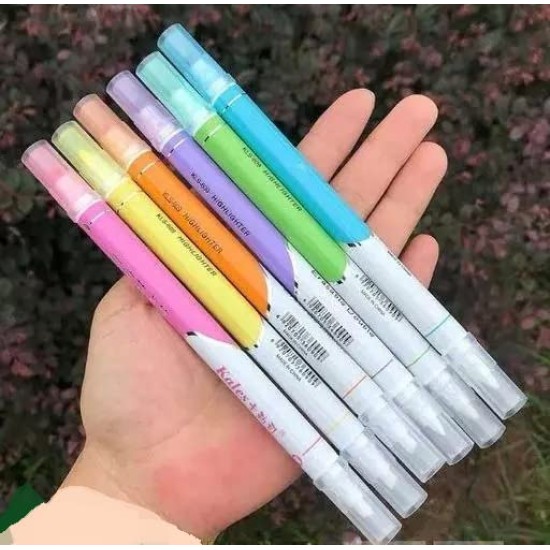 Double Headed Erasable Highlighter Pastel Shades Chisel Tip Fine Grip Marker Pen DIY Art Craft Multicolor Calligraphy Pen for Kids, Adults for Drawing, Highlighting, Birthday Gift (Set of 6)