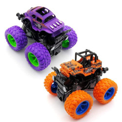 Mini Monster Truck Friction Powered Cars Toys, 360 Degree Stunt 4wd Cars Push go Truck for Toddlers Kids Gift (Multicolor) - Pack of 2