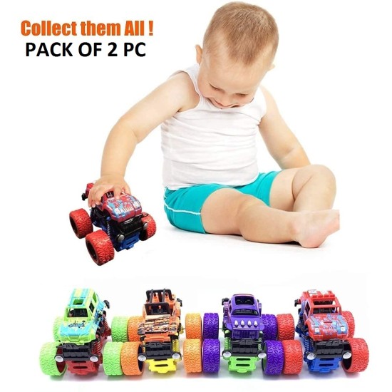 Mini Monster Truck Friction Powered Cars Toys, 360 Degree Stunt 4wd Cars Push go Truck for Toddlers Kids Gift (Multicolor) - Pack of 2