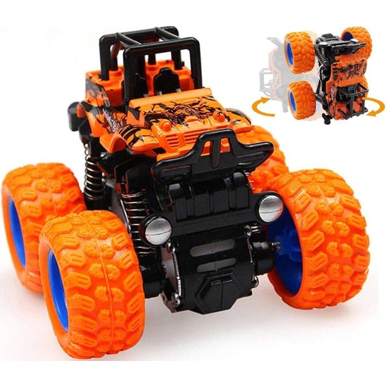 Mini Monster Truck Friction Powered Cars Toys, 360 Degree Stunt 4wd Cars Push go Truck for Toddlers Kids Gift (Multicolor) - Pack of 4