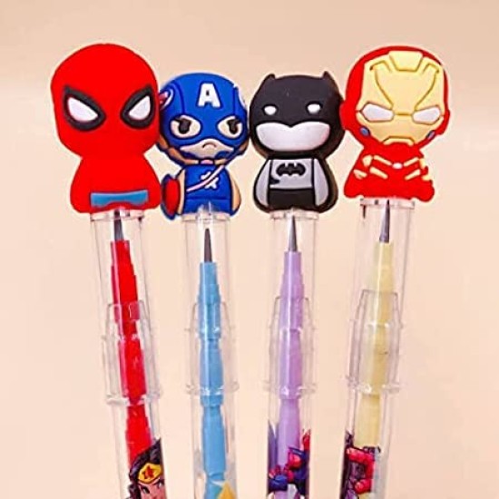 Designer Bullet Pencils Avenger Superhero Design Assorted Colours Birthday Gift Return Gifts for Kids Spiderman Captain America Iron Man Batman - Pack of 12