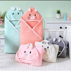 Quick Dry - Super Absorbant Luxury Supersoft Micro Fibre Large Double Side Hooded Shower Towels for Babies (Random Color) - Pack of 2
