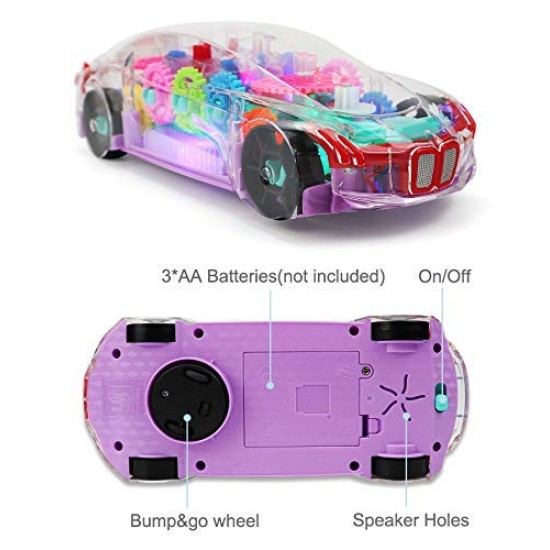 Transparent Concept Racing Car Toy with Light & Sound, Gear Simulation Mechanical Transparent Car with 360 Degree Rotating 3D Concept Car Toy for Kids (Concept Car)