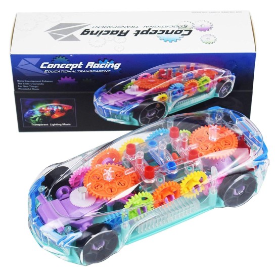 Transparent Concept Racing Car Toy with Light & Sound, Gear Simulation Mechanical Transparent Car with 360 Degree Rotating 3D Concept Car Toy for Kids (Concept Car)