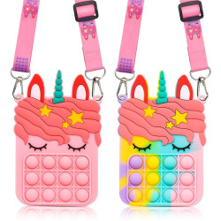 Pop it Unicorn Bags for Girls Fidget Toys Purse Women, Unicorn Pop It Bag For Girls, Unicorn Sling Bags For Girls Or Popit Bag , Pop It Purse For Girls Or Kids Sling Bag, Popet Bag Puppet Poppet Bag (Random Color) - Pack of 2