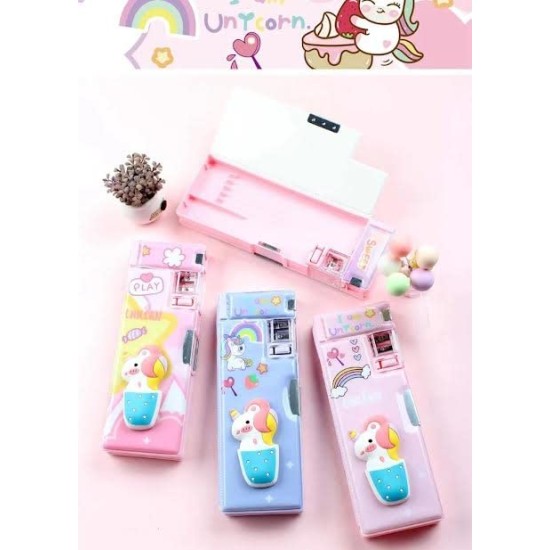 Multifunctional 3D Unicorn Figure Pencil Box| Dual Sharpeners | 2 Main compartments | 1 Side Compartment | for Girls | Birthday Gift- Pack of 1