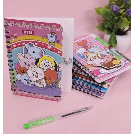 BT- 21 Cute Cartoon Diary Animals Printed Jungle Theme Spiral Diary With Pen I Glitter Stylish Pocket Memo Notepad School Stationery for Kids Boys & Girls Return Gifts - PACK OF 2