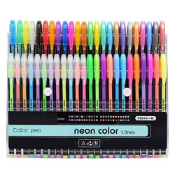 Set of 48 Neon Gel Pens consisting Fluorescent, Metallic, Glitter, and Pastel colour pens For DIY Art & Crafts (Sketching, Drawing & Painting Purpose)