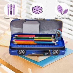 Metal Racing Car Shaped Pencil Box case with Wheels & Movable car Seats | Pencil Box for Boys - Random Color