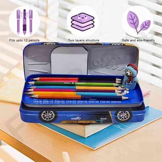Metal Racing Car Shaped Pencil Box case with Wheels & Movable car Seats | Pencil Box for Boys - Random Color Metal Racing Car Shaped Pencil Box case with Wheels & Movable car Seats | Pencil Box for Boys - Random Color