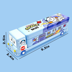 Metal Bus Double Decker Bus Shape Pencil Box for School and Wheels for Kids Birthday Party Return Gifts and Other Multi-Purpose Uses - BLUE