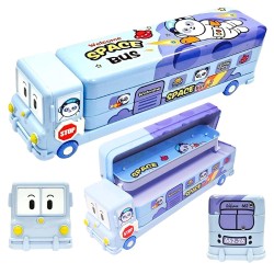 Metal Bus Double Decker Bus Shape Pencil Box for School and Wheels for Kids Birthday Party Return Gifts and Other Multi-Purpose Uses - BLUE