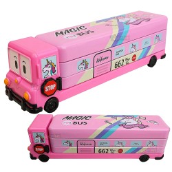 Metal Bus Double Decker Bus Shape Pencil Box for School and Wheels for Kids Birthday Party Return Gifts and Other Multi-Purpose Uses - PINK