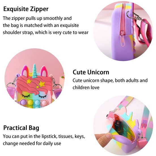 Pop it Unicorn Bags for Girls Fidget Toys Purse Women, Unicorn Pop It Bag For Girls, Unicorn Sling Bags For Girls Or Popit Bag , Pop It Purse For Girls Or Kids Sling Bag, Popet Bag Puppet Poppet Bag (Random Color) - Pack of 4