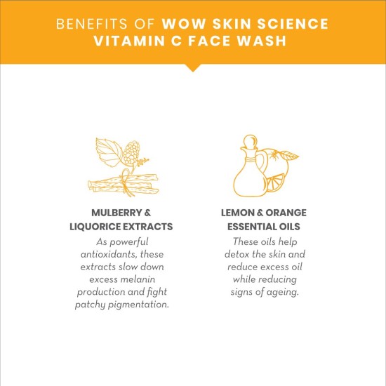 WOW Skin Science Brightening Vitamin C Face Wash | All Skin Types | Glowing Bright Skin | Refreshing | Paraben & Sulphates Free | Face Wash for Women & Men | 100 ml - PACK OF 2