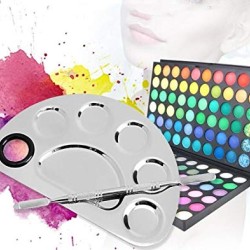 Stainless Steel 6 Holes Makeup Palette Nail Art Polish Mixing Plate Cosmetic Artist Mixing Palette with Spatula Tool for Mixing/Blending Foundation